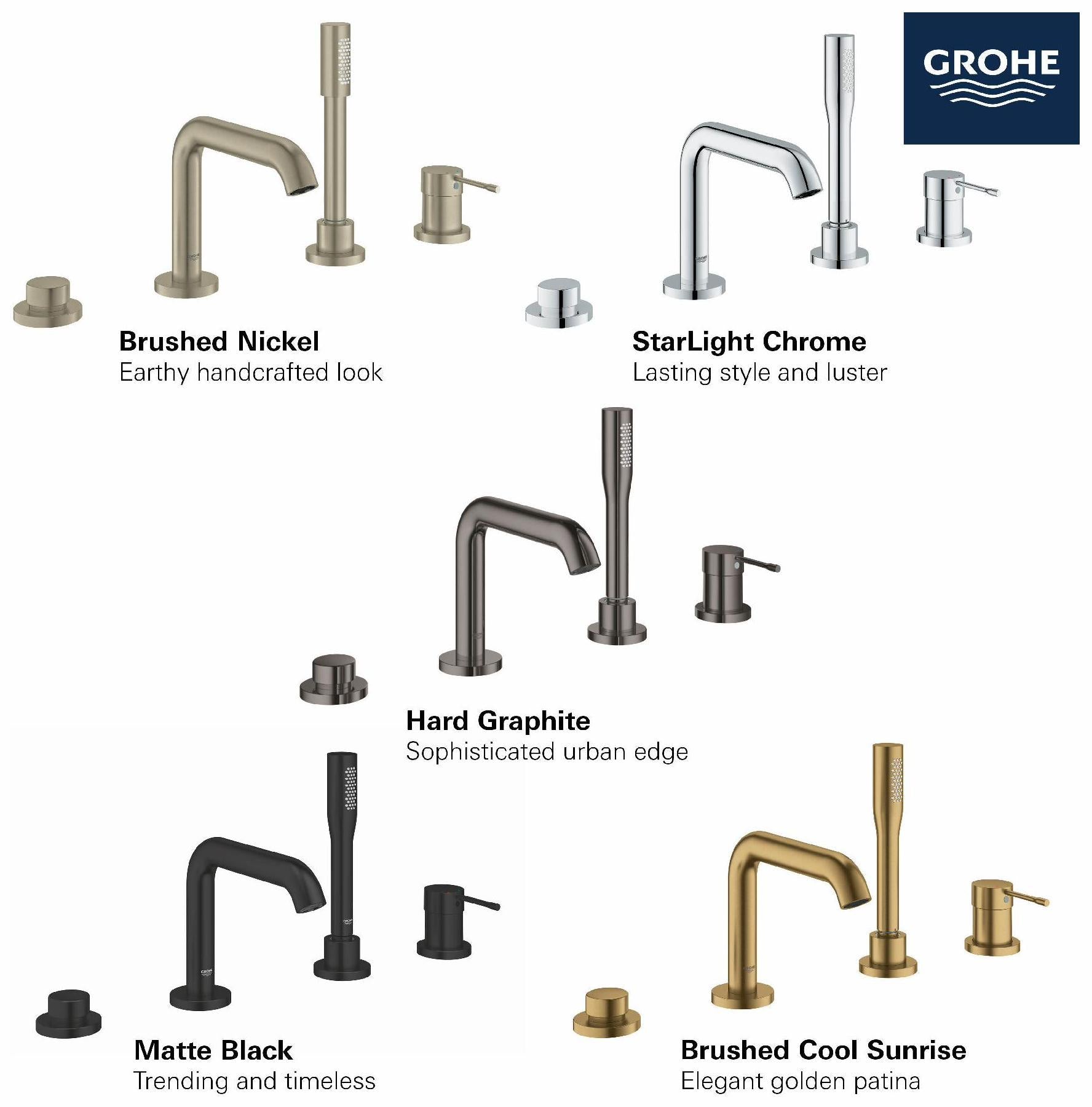 Essence 4-Hole Deck Mount Tub Faucet with Hand Shower - Brushed Cool Sunrise 19578GNA Grohe - Image 5