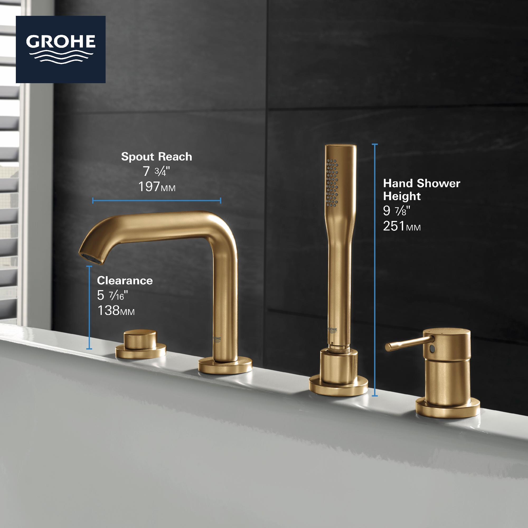 Essence 4-Hole Deck Mount Tub Faucet with Hand Shower - Brushed Cool Sunrise 19578GNA Grohe - Image 3