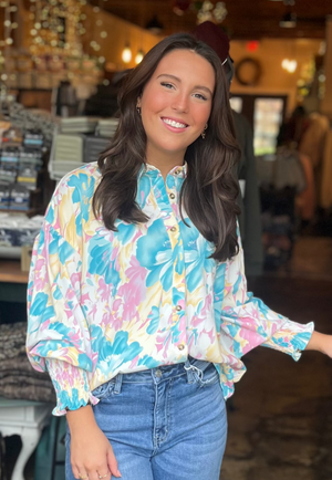 Yellow/Lavender Floral Blouse - Mercantile213
