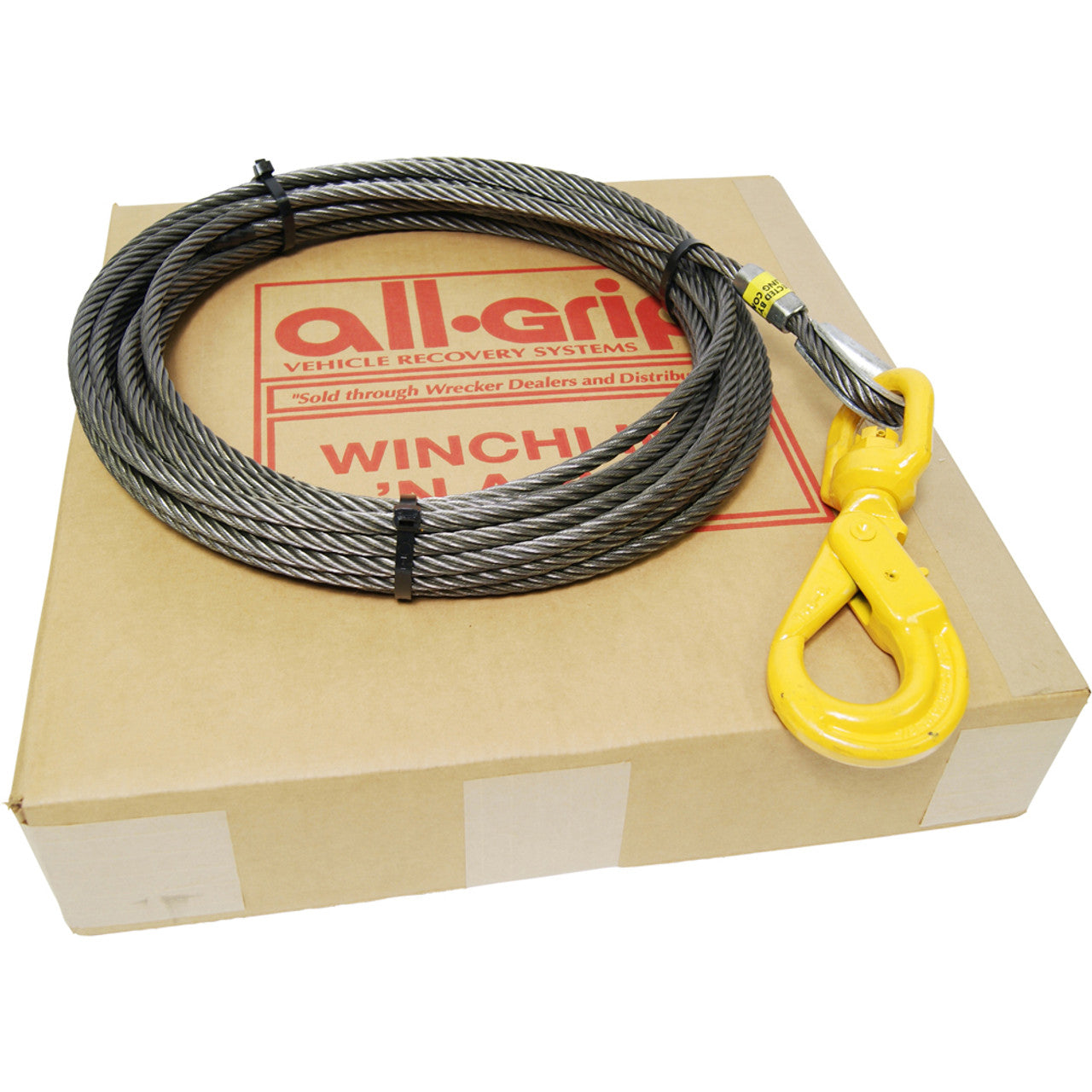 7/16" X 100' Steel Core All-Grip Steel Core Winch Cable with Self-Locking Swivel Hook