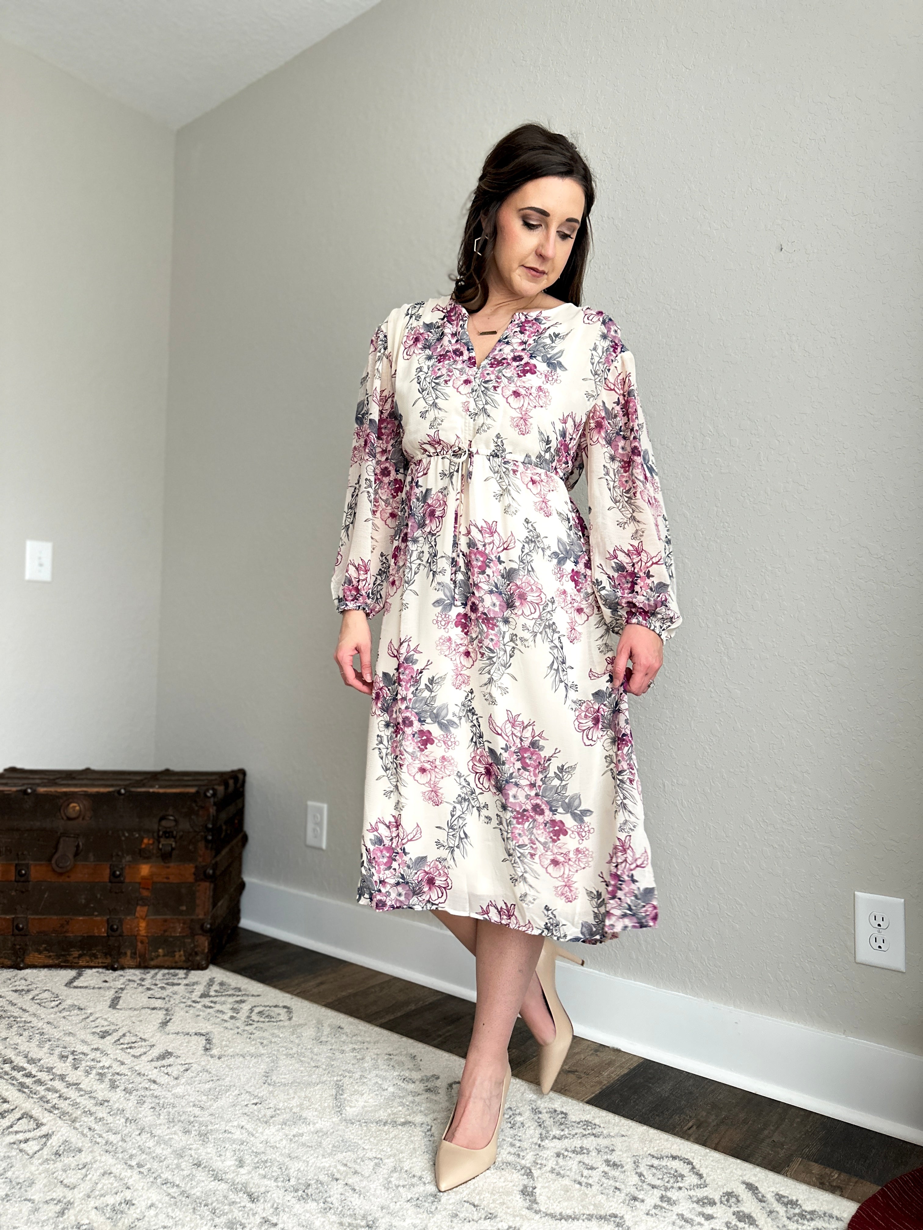 Floral Long Sleeve Midi Dress – Midi Mae