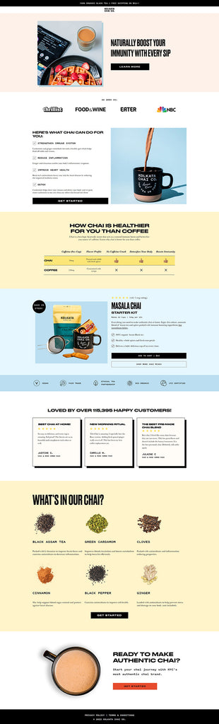 Kolkata chai - landing page example for e-commerce stores