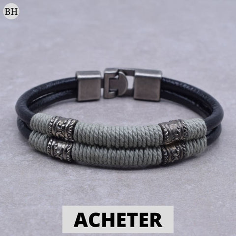 bracelets cuir homme vintage de couleur noir et gris 