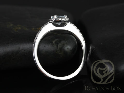 Rosados Box Barra 5mm 14kt White Gold Round Aquamarine and Diamonds Cushion Halo Engagement Ring