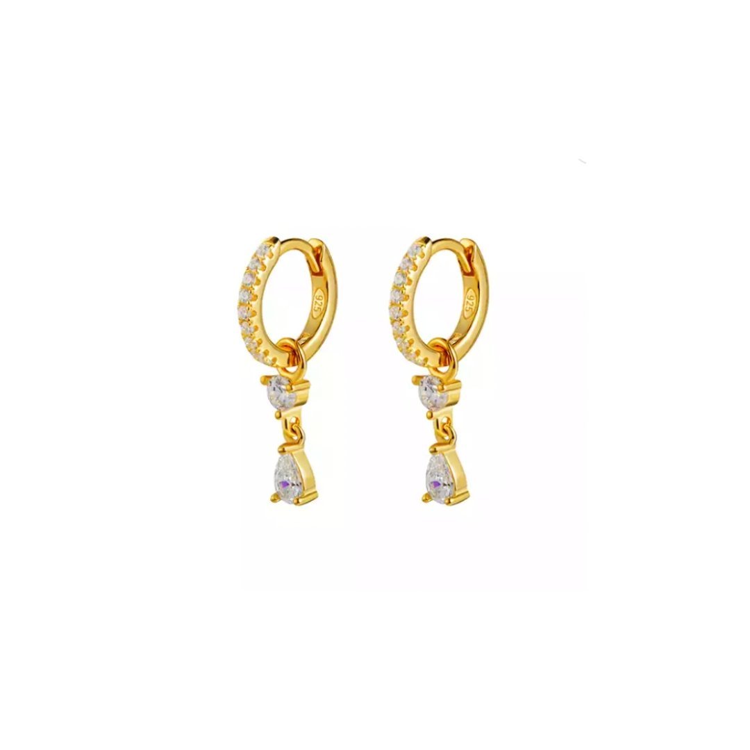 Pavé Solitaire X Pear Dangle Huggies - Ellev Collection product image