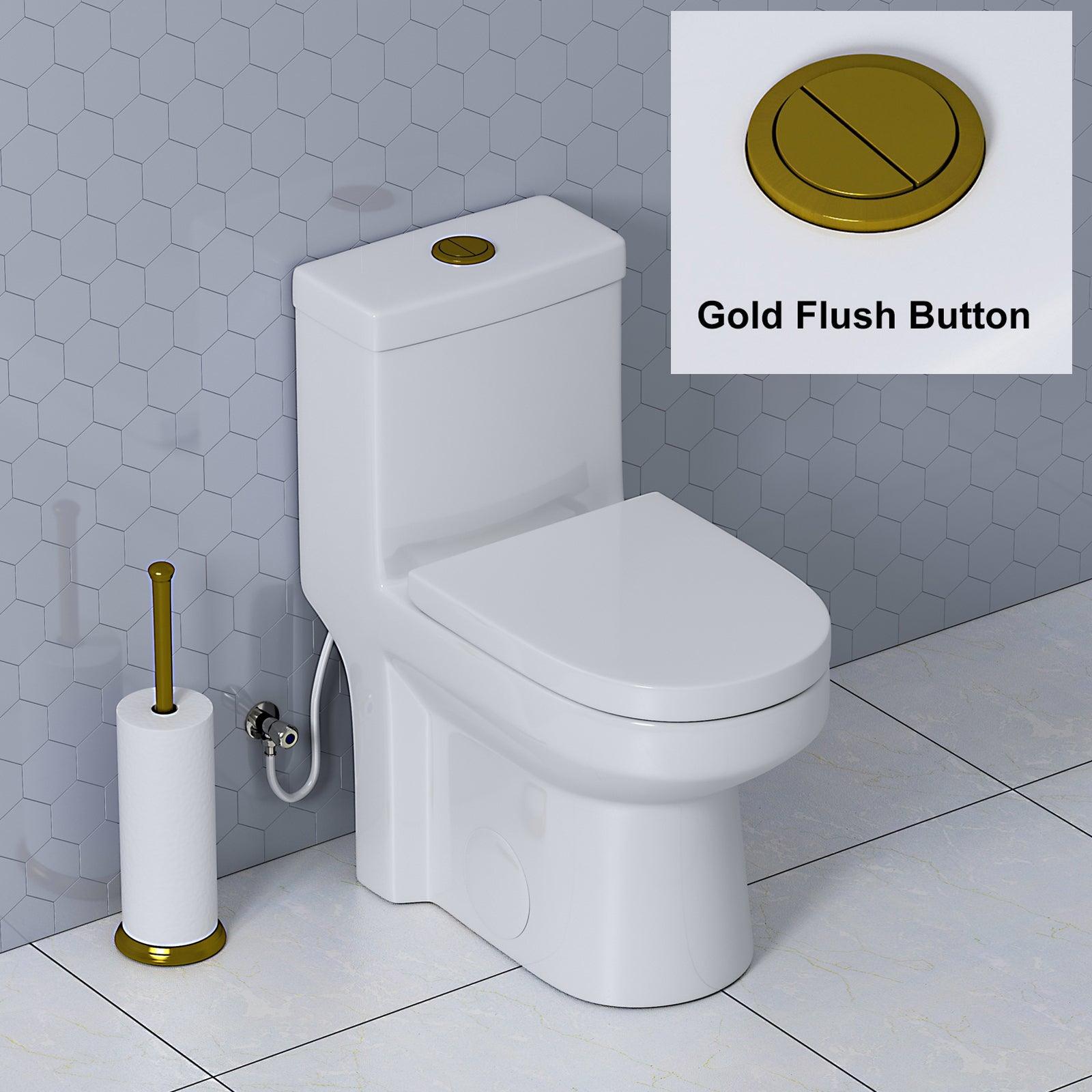 Doe voorzichtig Vier Vooravond HWMT-8733G Small Compact Toilet with Gold Button, Dual Flush One Piece  Short Bathroom Tiny Mini Toilet Commode Water Closet Concealed Trapway
