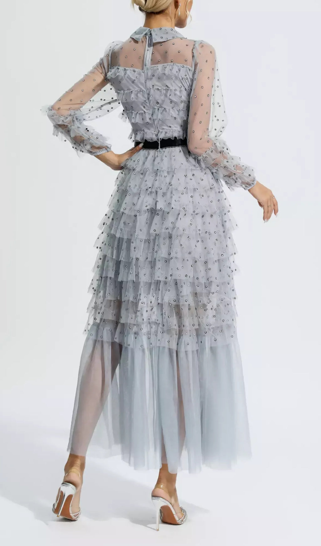 GREY POLKA DOT MAXI DRESS - Image 3