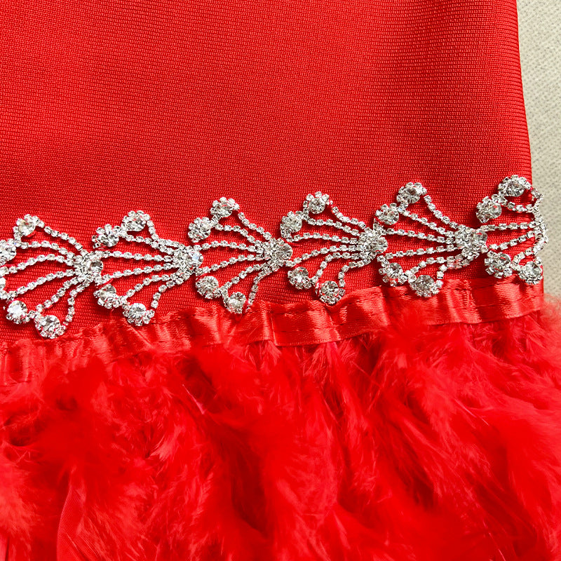 PUFF SLEEVE CRYSTAL FEATHER BANDAGE DRESS - Image 7