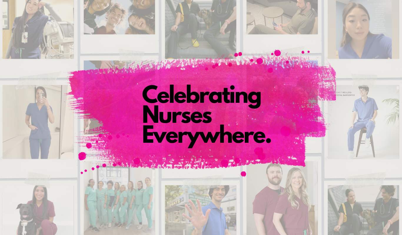 Collage of smiling nurses and nature scenes with text 'Celebrating Nurses Everywhere.'