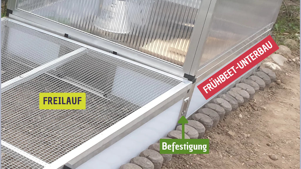 Befestigung Freilauf am Frühbeet-Unterbau