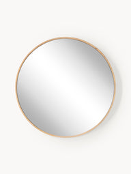 Avery round wall mirror with oak frame