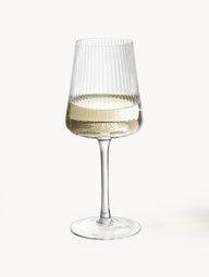 Handmade white wine glasses Cami with grooved structure, set of 4