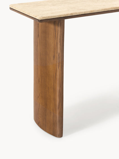 Consola de madera de roble con tablero de travertino Chandler