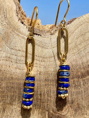 Yellow Gold Plated Earrings Neo Featuring Lapis Lazuli, Blue,Gold