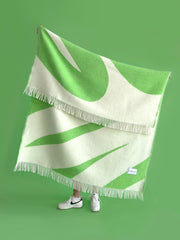 Wool Throw Swirl with Zig-Zag Pattern, Green