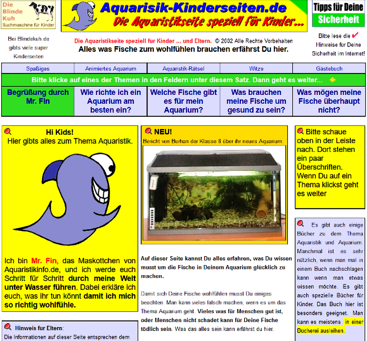 Screenshot Aquaristik-Kinderseiten
