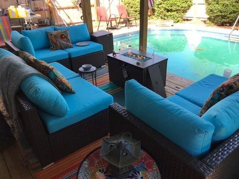 outdoor furniture turquoise with fire pit