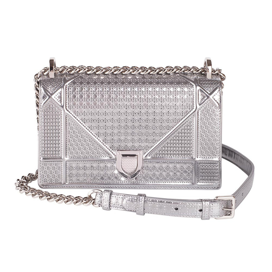Christian Dior Mini Lady Dior Bag Black Strass Cannage Satin Silver Ha   Coco Approved Studio