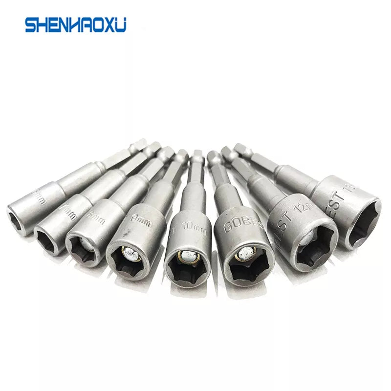 6mm -19mm Power Nut Driver Set Metric SAE Standard Socket Wrench 65mm 1/4" Hex Shank Power Tools for Power Drills Impact Drivers