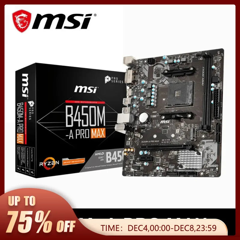 MSI AMD B450M-A PRO MAX New Motherboard Dual-channel DDR4 Memory M.2 SATAIII USB3.2 Support R9 CPU Socket AM4 Mainboard