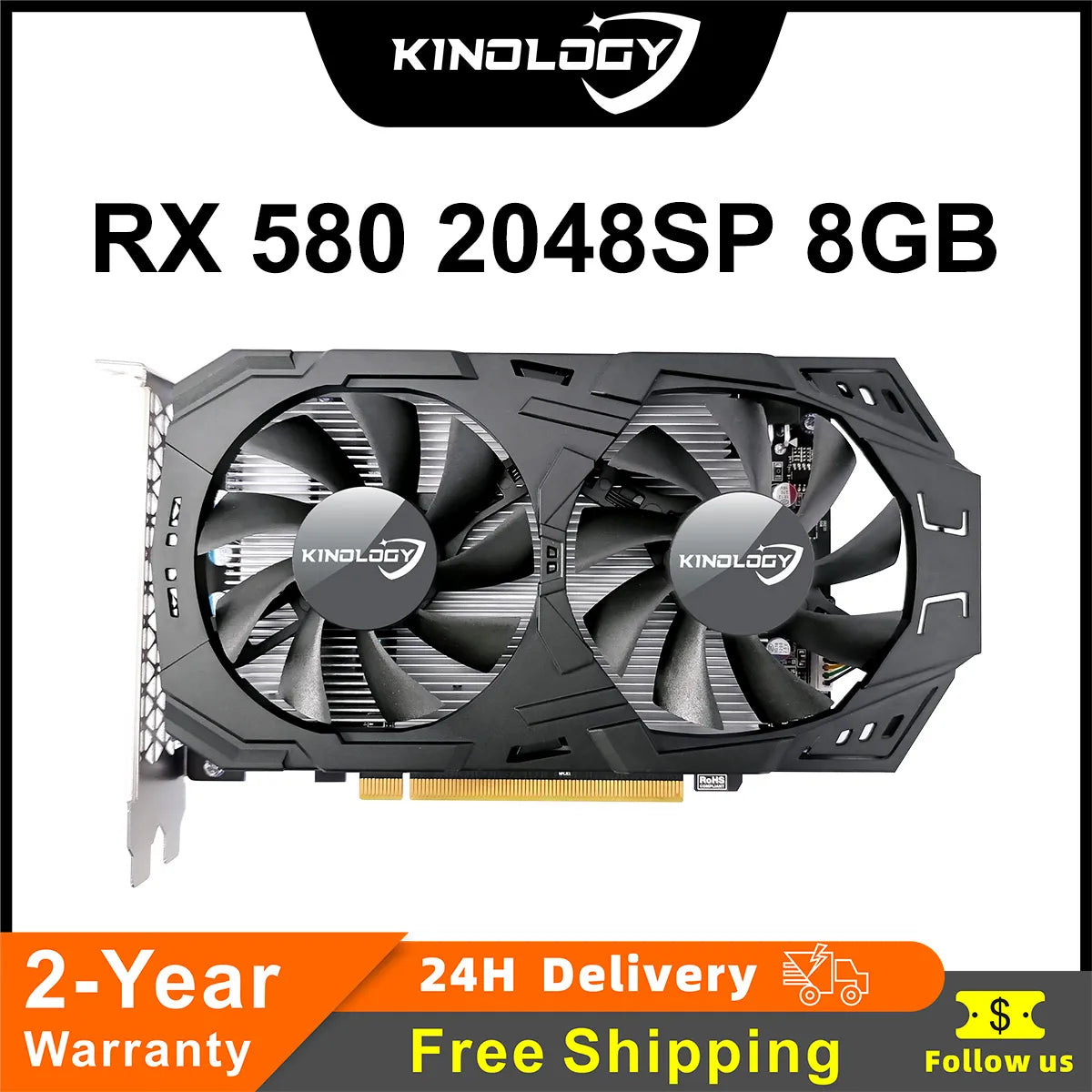 Kinology RX 580 8GB 2048SP 256Bit GDDR5 Gaming Card placa de video AMD Radeon RX580 8G Promotion Graphics Video Card For PC HDMI