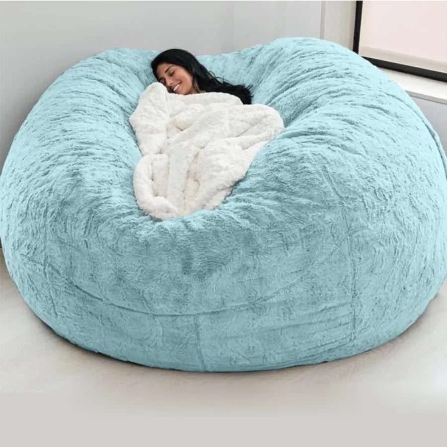 Big Round 5ft/6ft Bean Bag Chair Cover Comfort Soft Giant Fluffy BeanBag Lazy Sofa Bed Cover Recliner Pouf for Adults