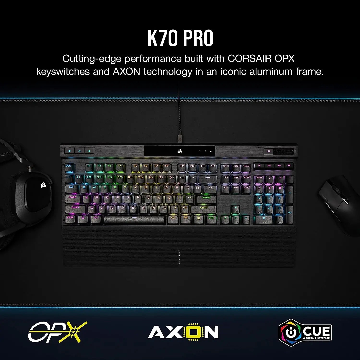 Corsair K70 PRO RGB Optical-Mechanical Gaming Keyboard - OPX Linear Switches, PBT Double-Shot Keycaps, 8,000Hz Hyper-Black