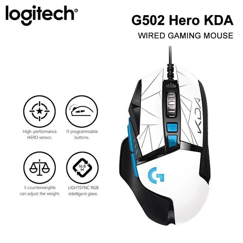 Logitech G502 HERO K/DA Gaming Mouse 100-25,600 DPI RGB Optical USB Wired PC Mice High-performance Gaming Mouse