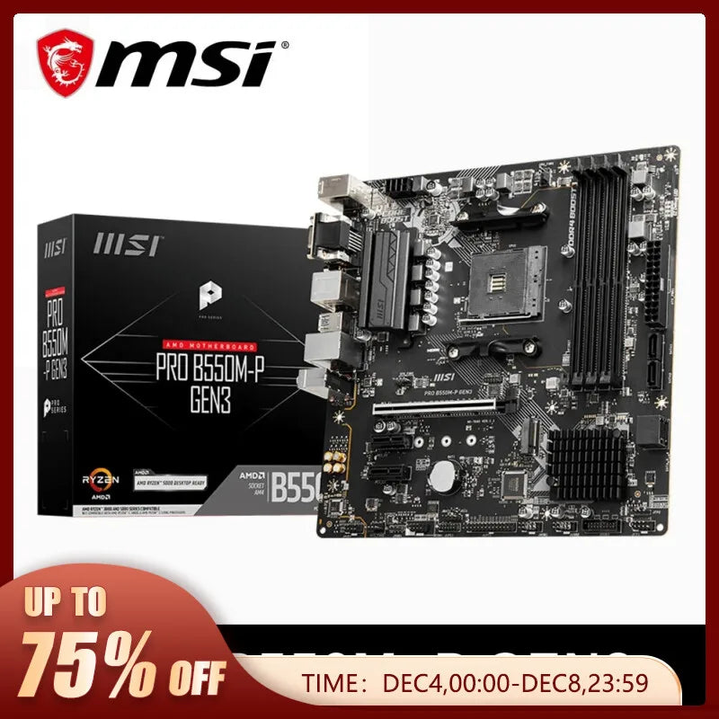 MSI PRO B550M-P GEN3 AMD Gaming Motherboard AM4 DDR4 M.2 Supports Ryzen CPU R3 R5 R7 5000&3000 Series Desktop Computer Mainboard
