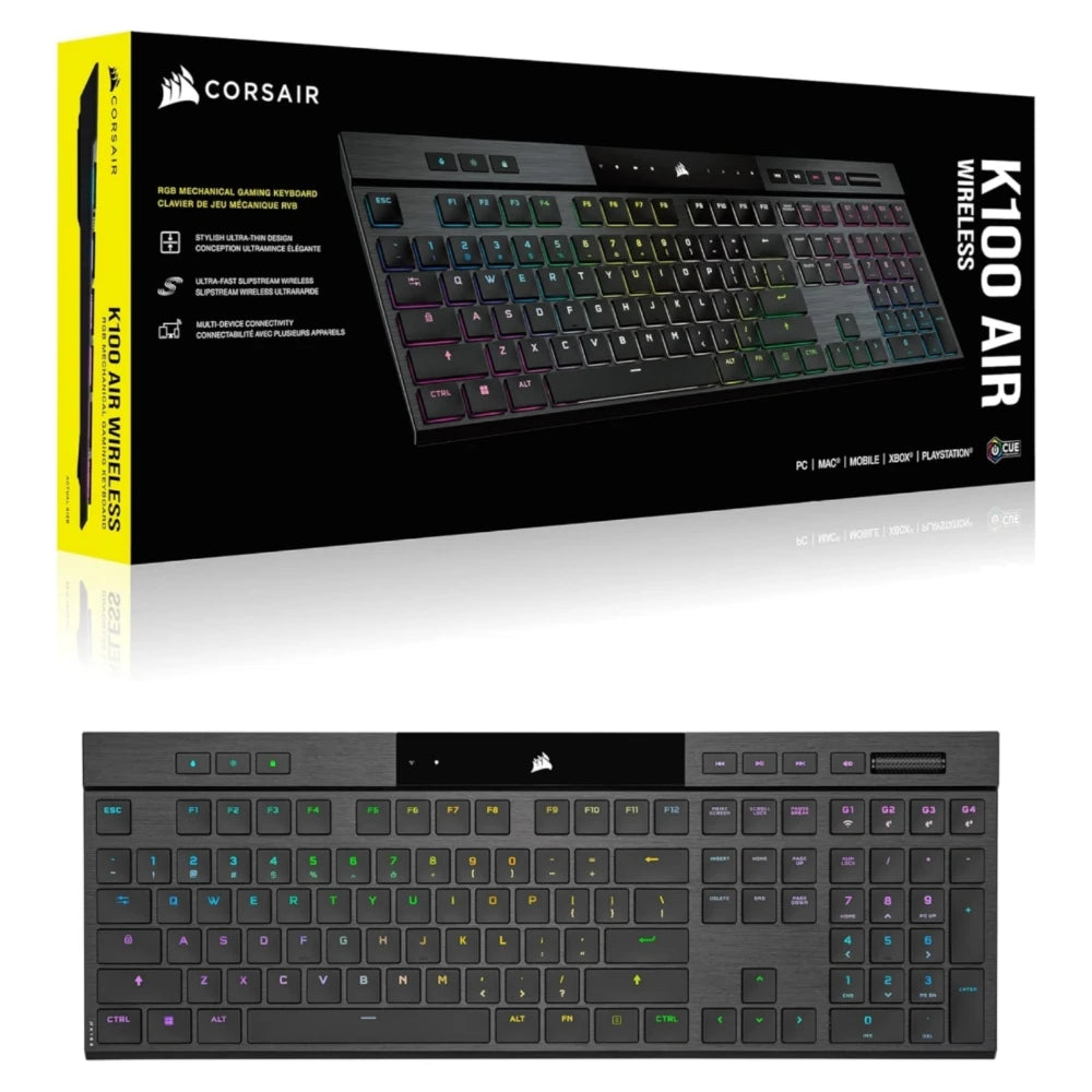 Corsair K100 AIR Wireless RGB Mechanical Gaming Keyboard - Ultra-Thin, Sub-1ms Slipstream , Low-Latency Bluetooth - Black