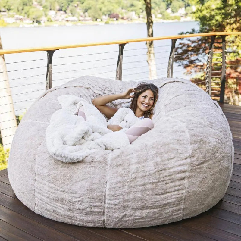 Big Round 6ft Bean Bag Chair Comfort Soft Giant Fluffy BeanBag Lazy Sofa Bed Cover Recliner Pouf for Adults Cover Dust-proof