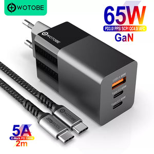 WOTOBE 65W GaN USB C Wall Charger Power Adapter,3 Port PD 65W PPS QC4 45W SCP for Laptops MacBook iPad iPhone 14 Pro Max Samsung - CaNc Store