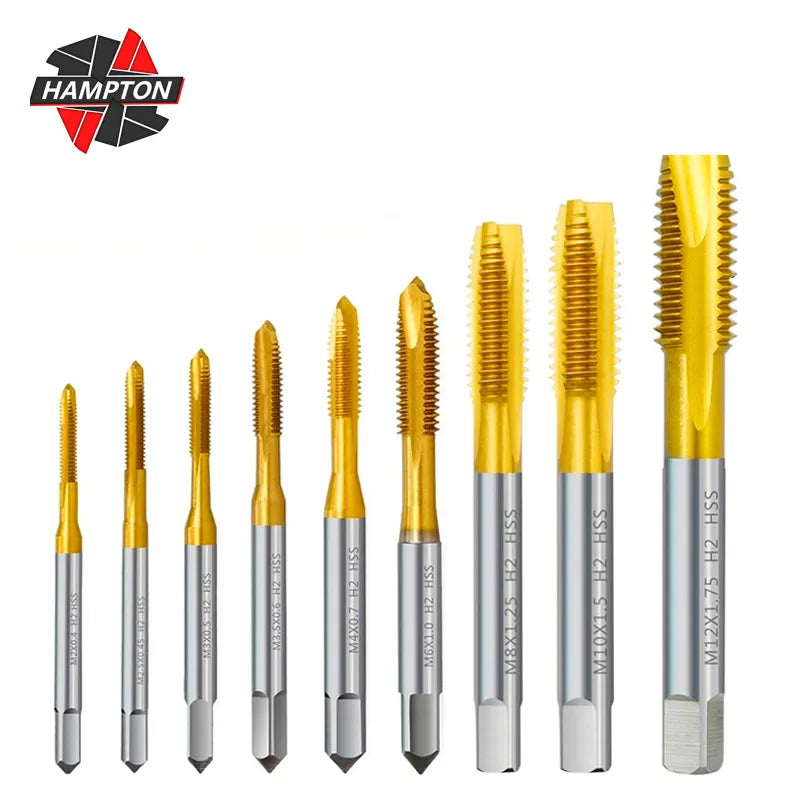 HSS Titanium Coating Screw Tap Drill Bit M2 M2.5 M3 M3.5 M4 M5 M6 M8 M10 M12 Metric Straight Flute Thread Tap Hand Tools
