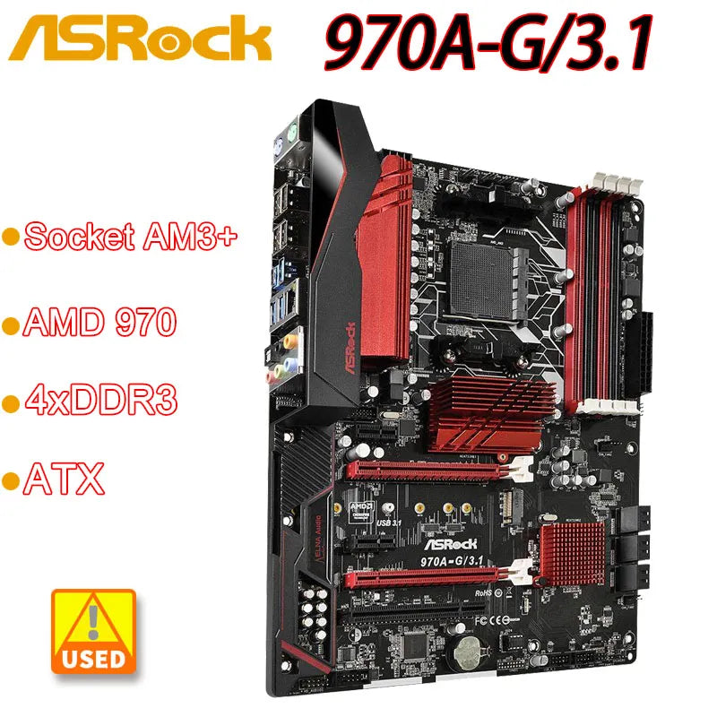 AM3+ Motherboard Asrock 970A-G/3.1 AMD 970 4XDDR3 6XSATA III M.2 USB 3.1 ATX FOR AMD Phenom II X6 X4 X3 X2 CPU