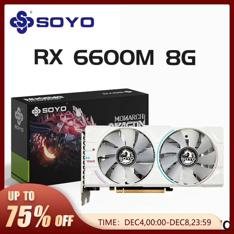 SOYO Radeon RX6600M 8GB Graphics Card GDDR6 128Bit PCI-E 4.0×8 8Pin GPU AMD RX 6600M HDMI DP Desktop PC Gaming Video Cards New