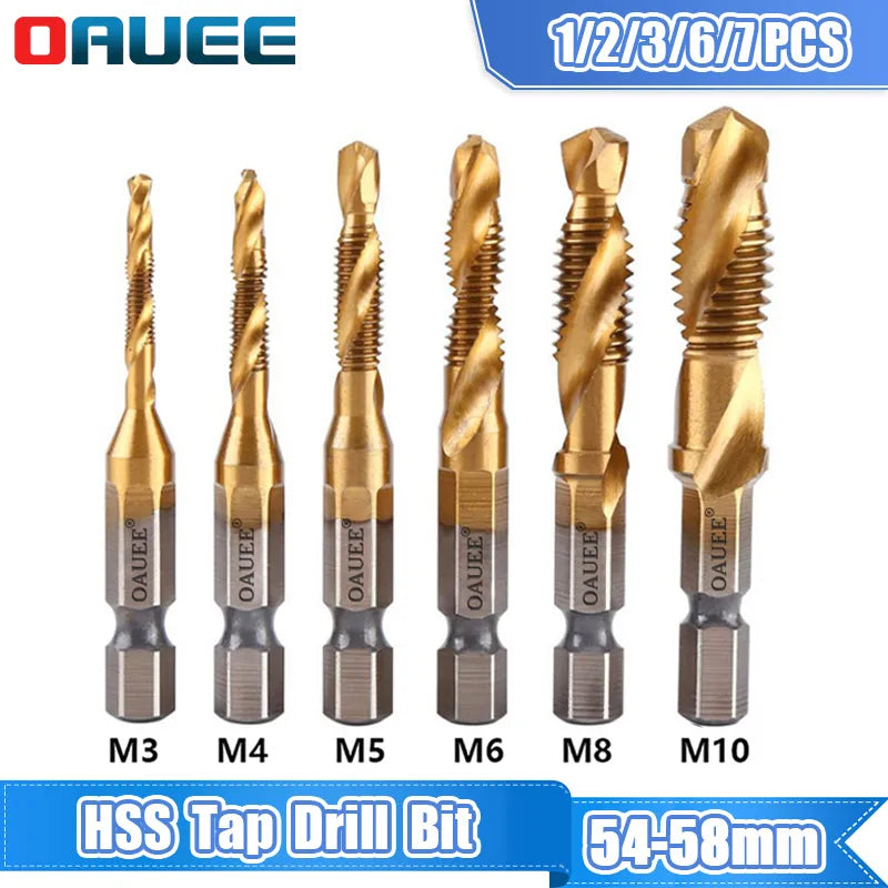 Tap Drill Bit Hex Shank Titanium Plated HSS Screw Thread Bit Screw Machine Compound Tap
