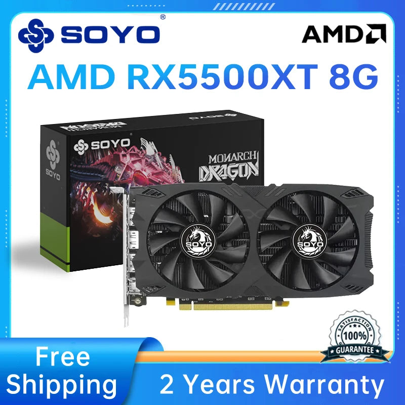 SOYO new AMD Radeon RX5500XT8g white graphics card pcie 4.0 GDDR6 7 NM 8Pin 128bit GPU video game card for desktop computers