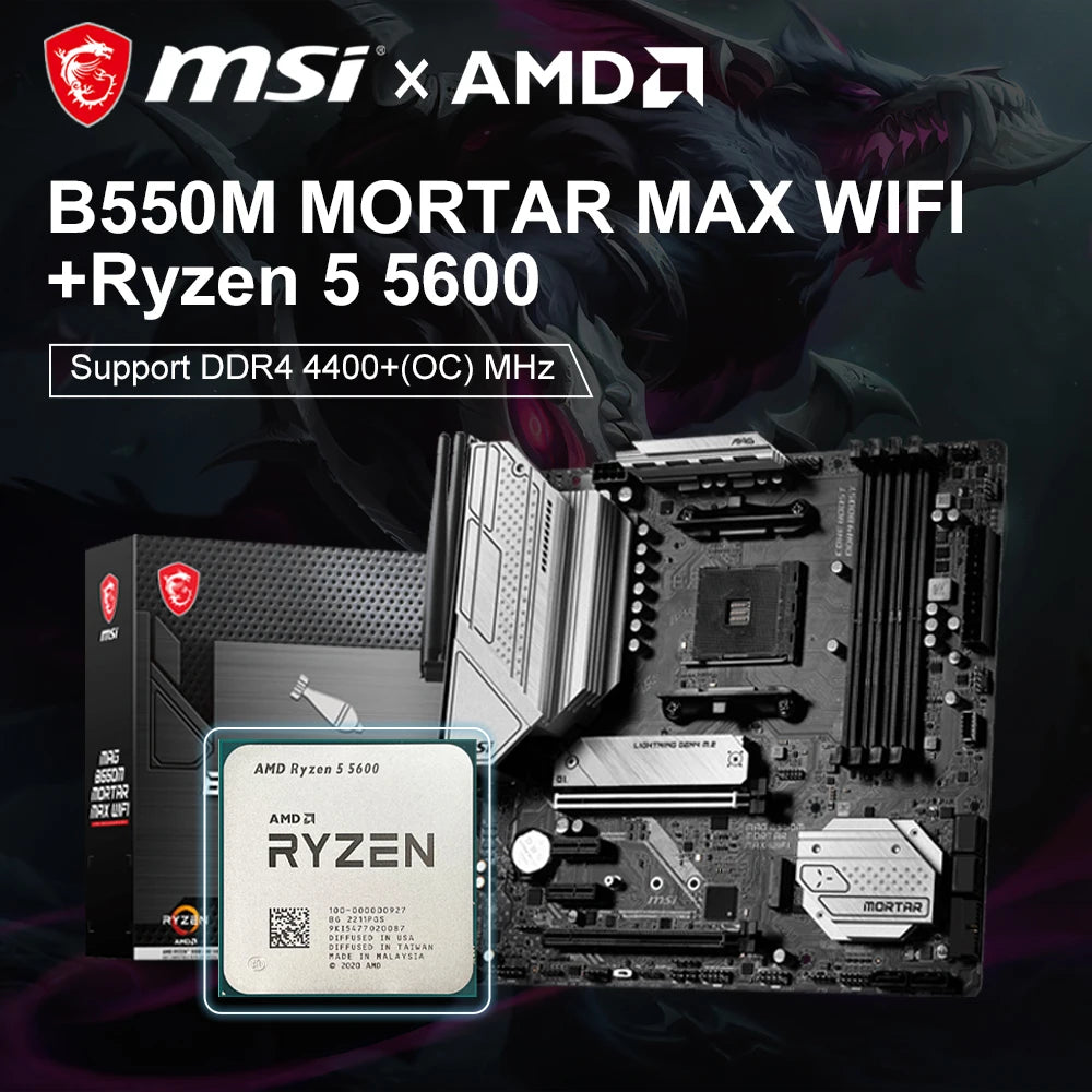 MSI MAG B550M MORTAR MAX WIFI Motherboard + AMD Ryzen 5600 CPU DDR4 4400(OC) MHz 128G Wi-Fi 6E Socket AM4 Placa Mae Micro-ATX