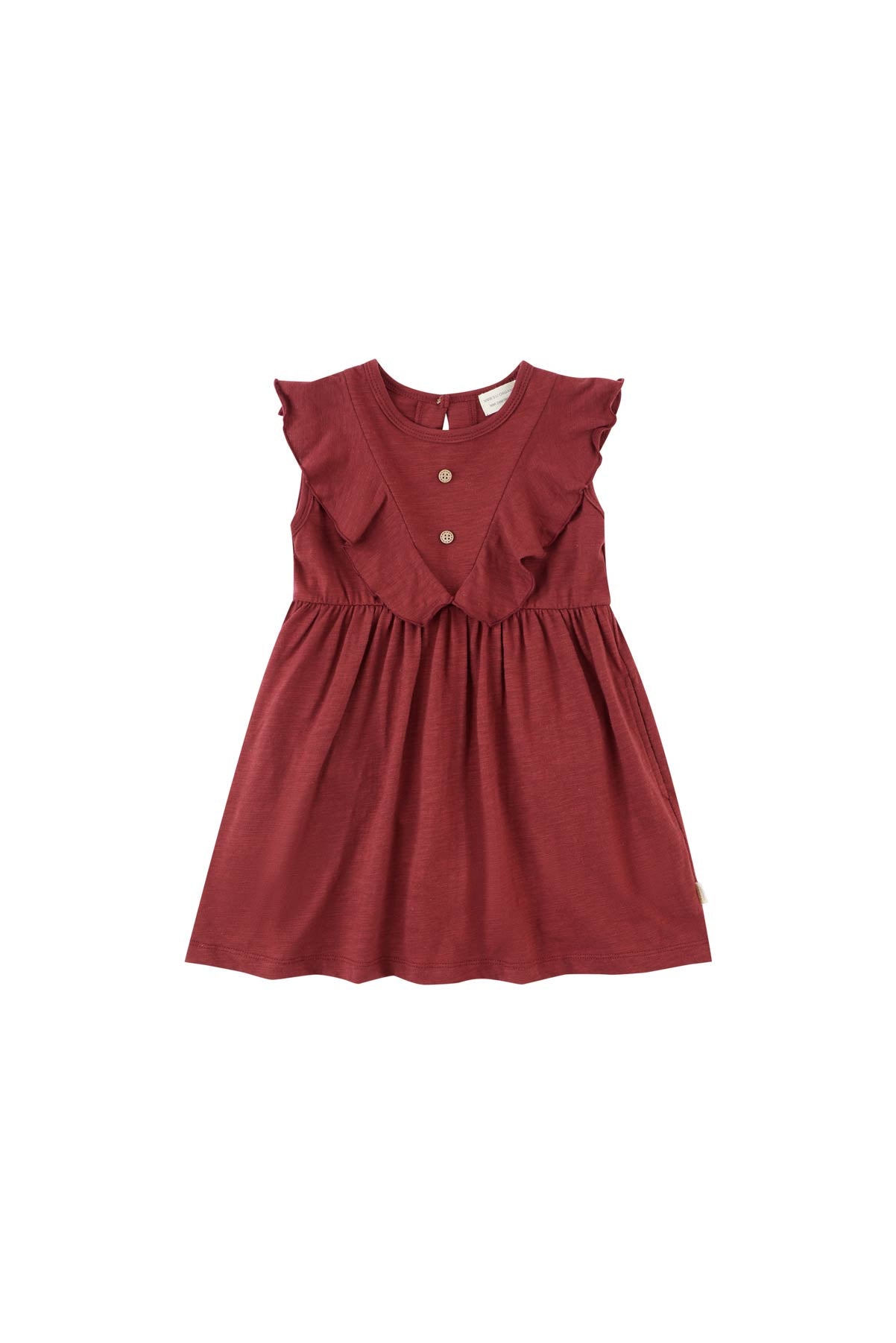 image for Girls Organic Ruffle Hem Dress-Wine Red