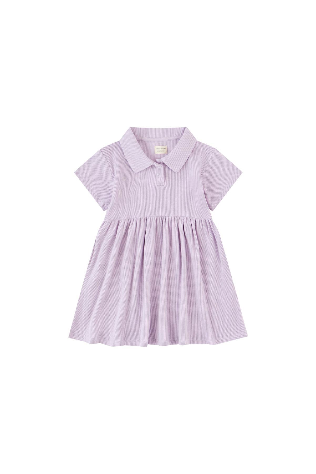 image for Girls Toddler Organic Waffle Polo Dress-Iris