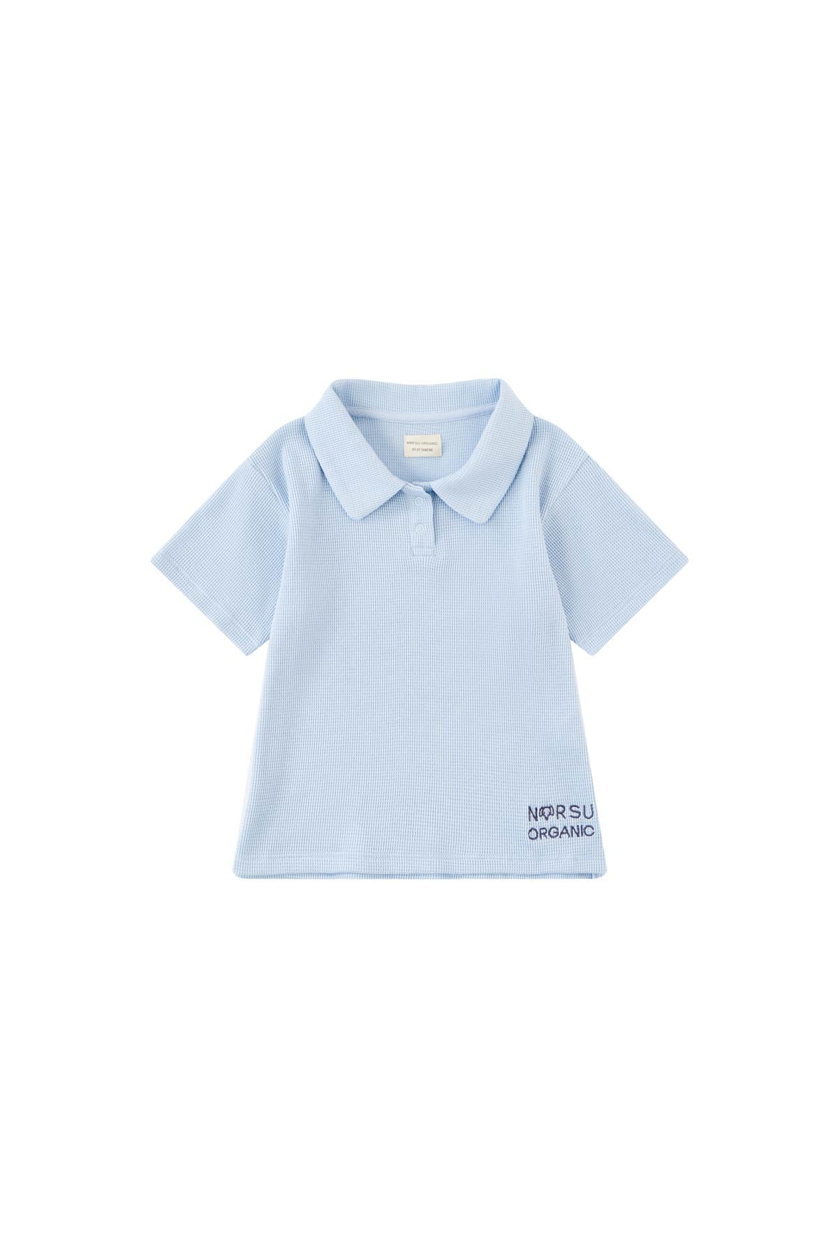 image for Toddler Organic Waffle Polo T-shirt-Niagara Mist