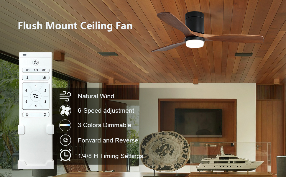 52 Inch Flush Mount Ceiling Fan With Light Remote Control Blades Low  Profile Sofucor