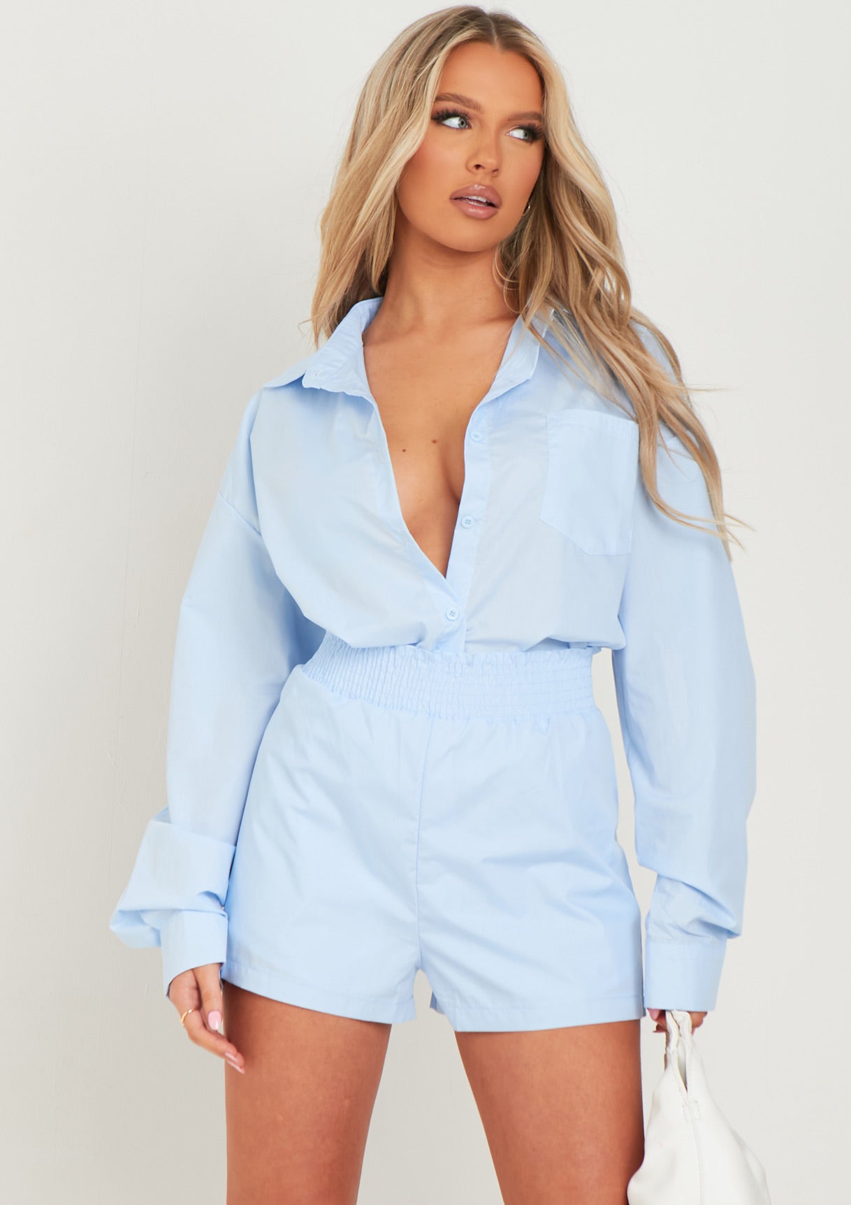 Jessie Pastel Blue Cotton Oversized High Waisted Runner Shorts