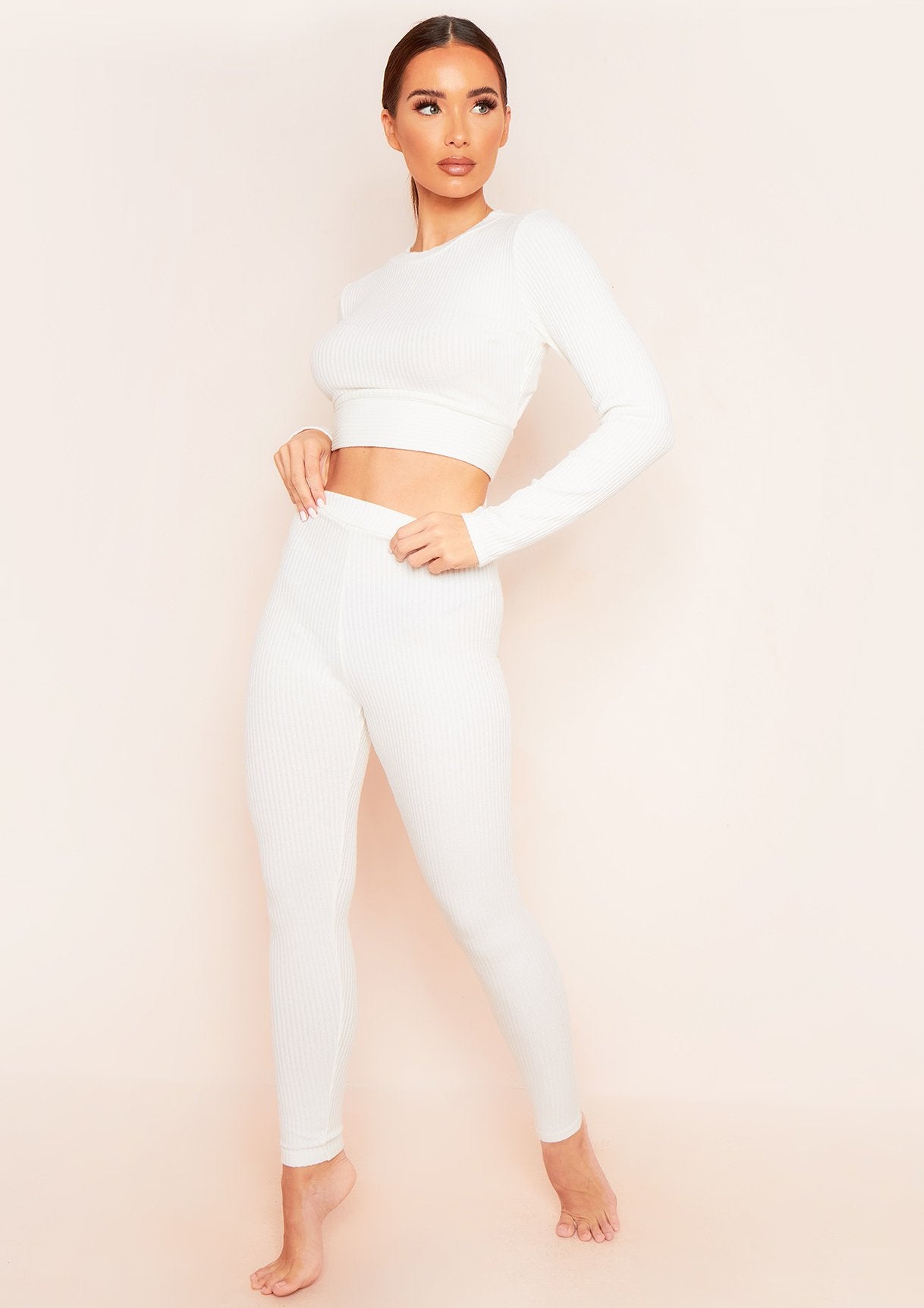 Emma Cream Brushed Rib Wrap Back Tie Waist Crop Top