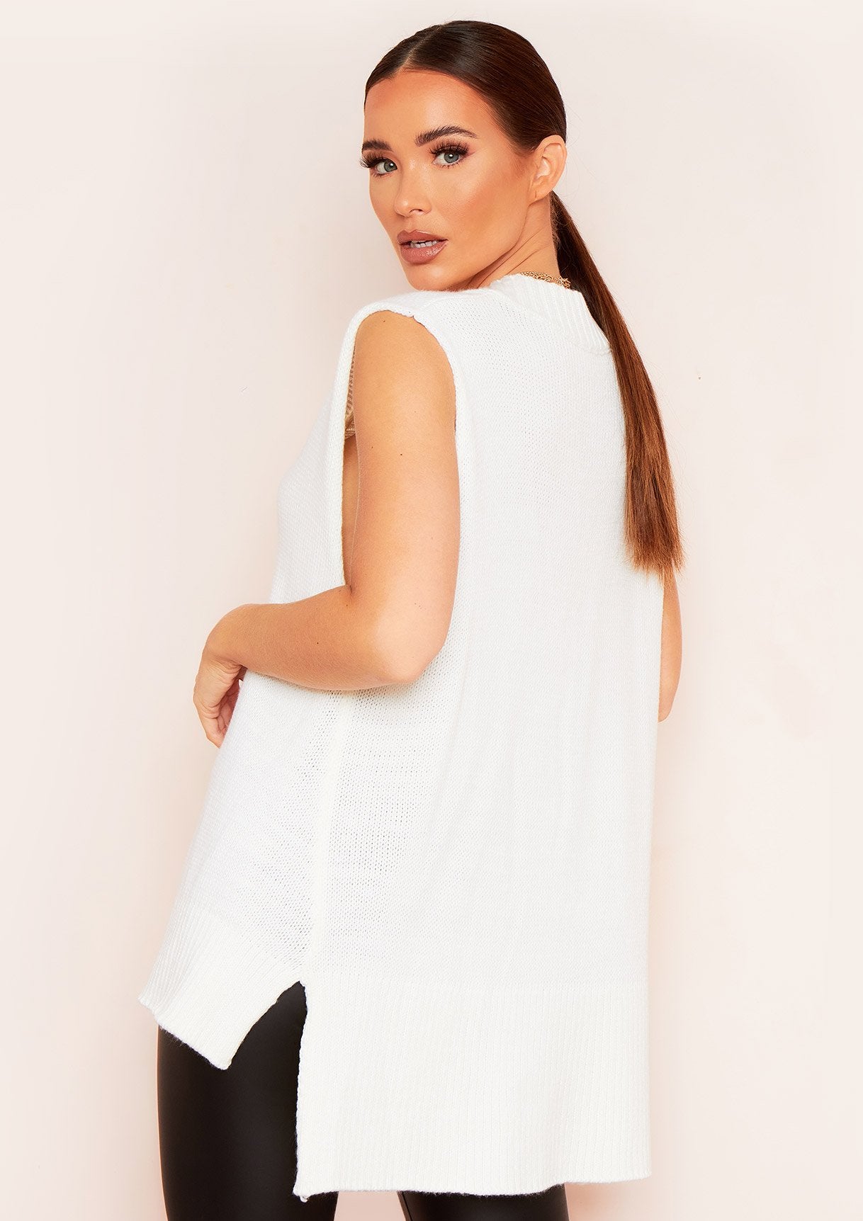 Cassey White Knitted Vest Top