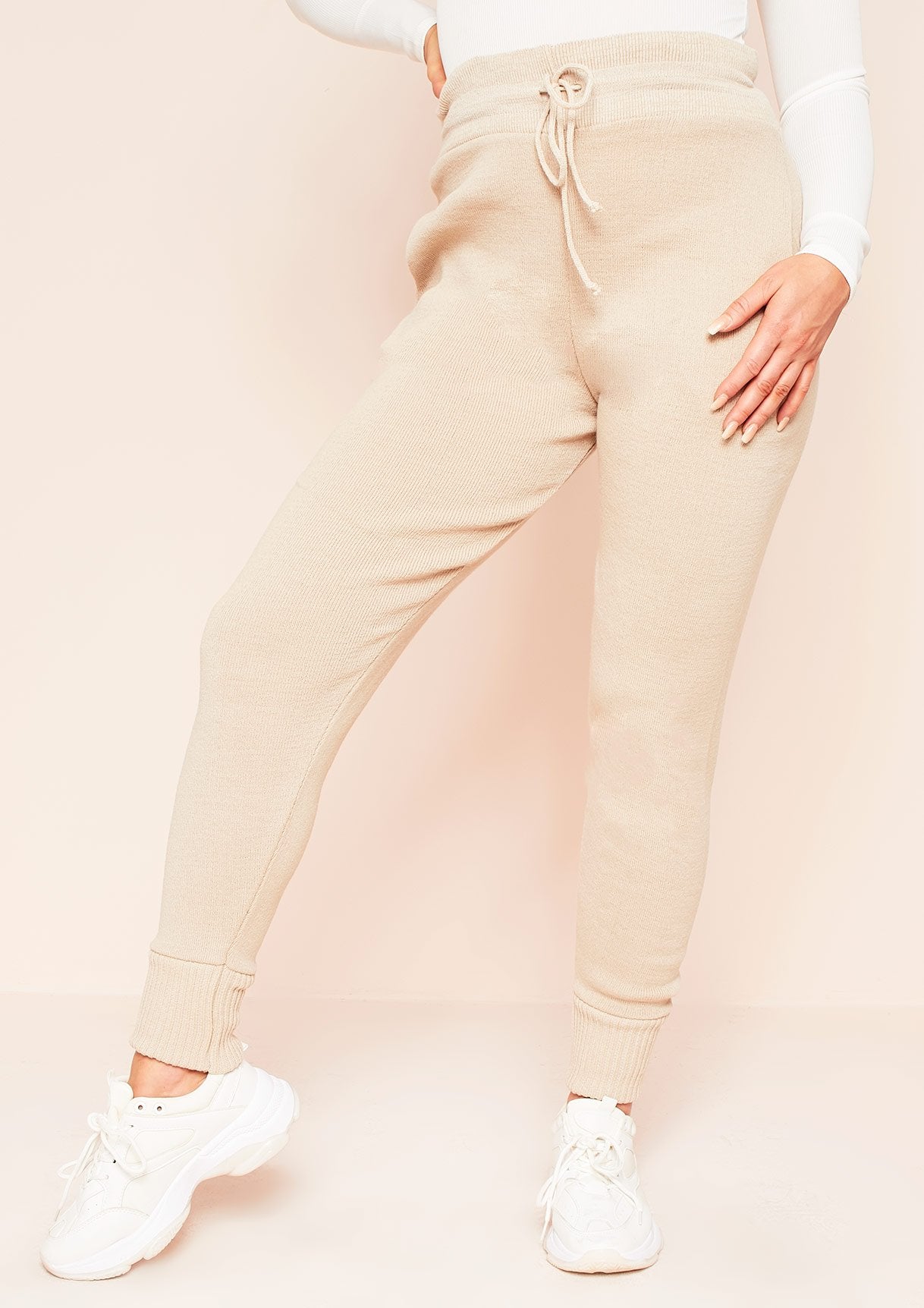 Jenniya Beige Knitted Jogger Bottoms