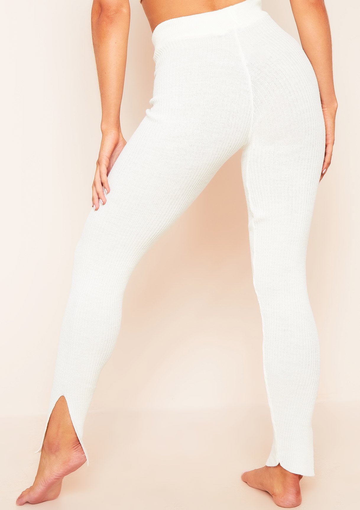 Christie Cream Ribbed Knit Side Split Leggings