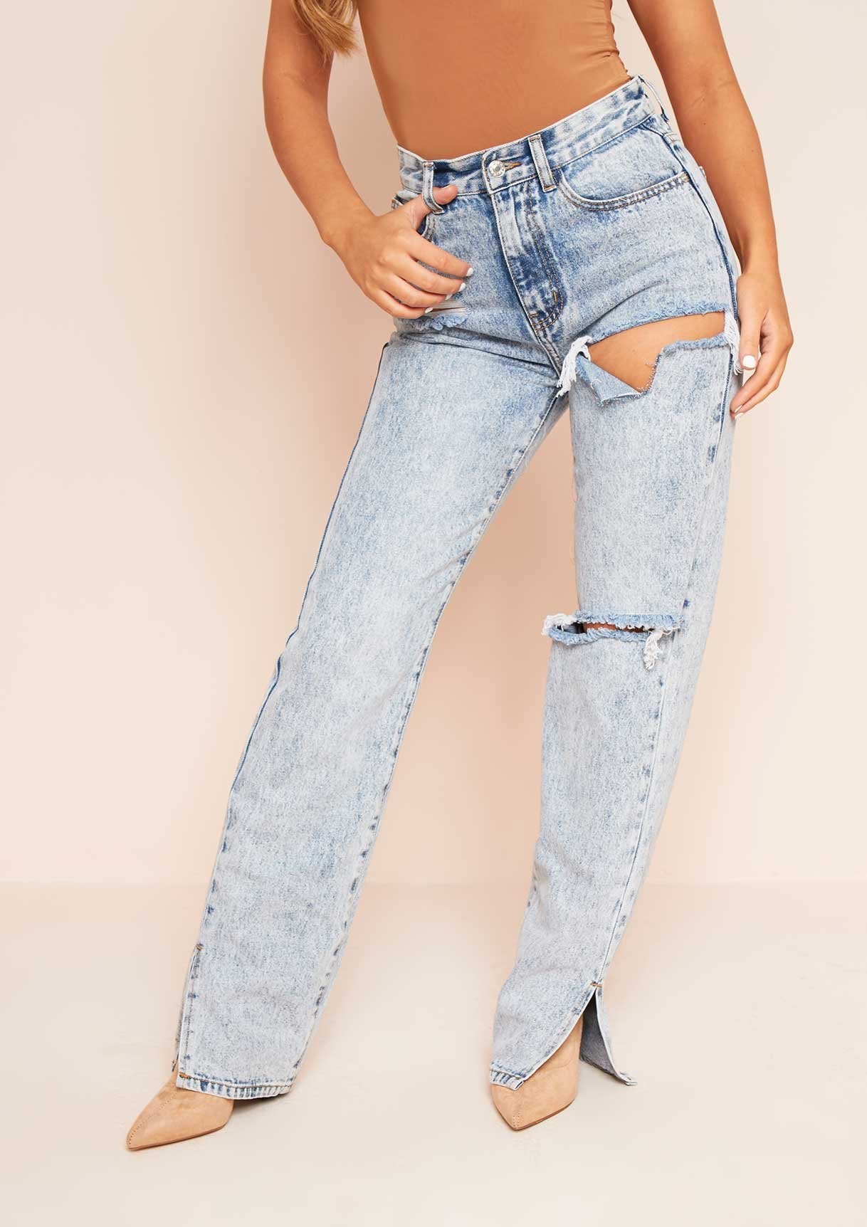 Kassie Acid Wash Split Hem Jeans