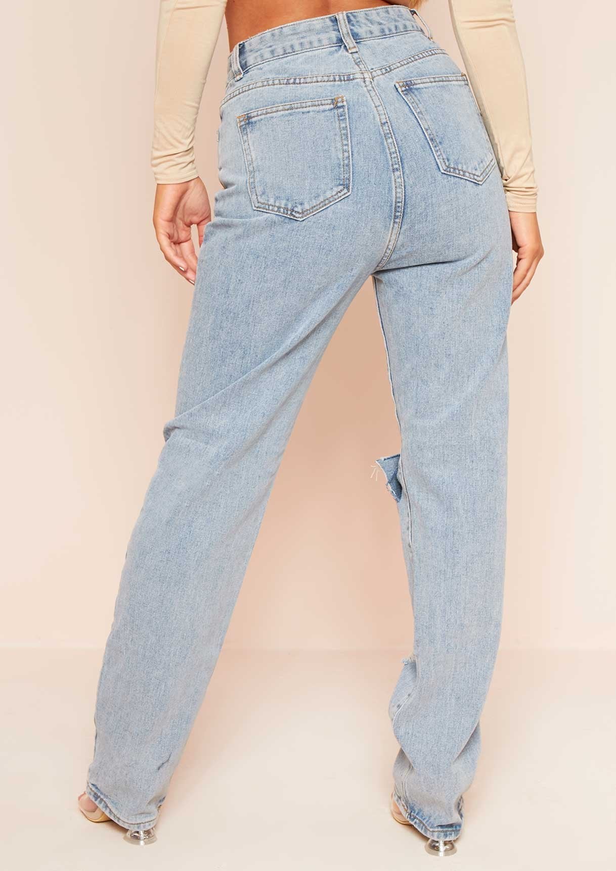 Leana Denim Distressed Knee Rip Jeans