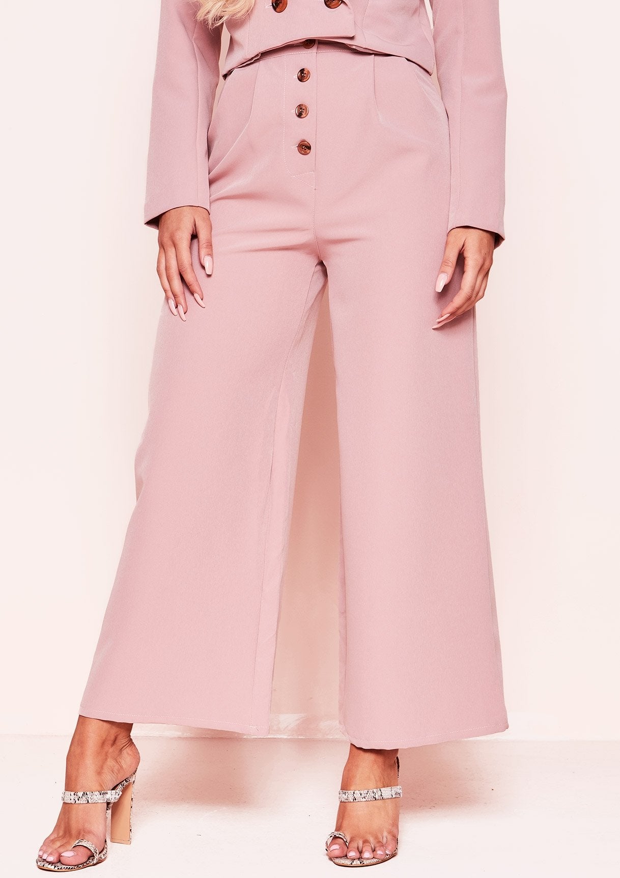 Meri Pink Button Wide Leg Culottes